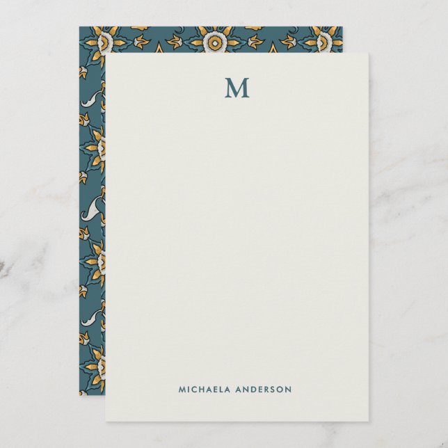 Modern Floral Pattern Monogram & Name Card (Front/Back)