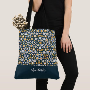 Modern Floral Pattern Monogrammed Tote Bag