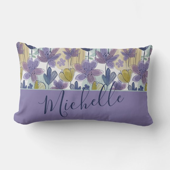 Modern Floral Pattern Name Lumbar Cushion (Front)