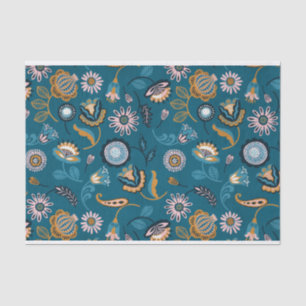 Modern Floral Pattern on Teal Background Tissue Paper