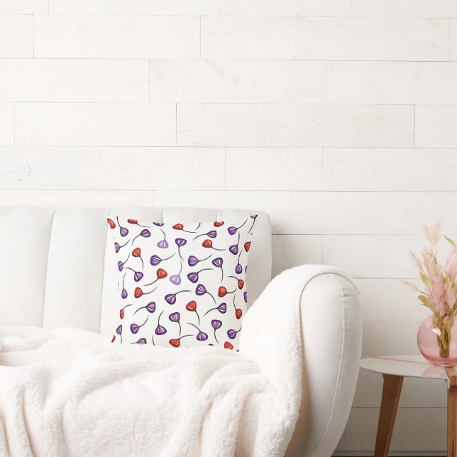 Modern Floral Pattern – Red & Purple Abstract Peta Cushion (Couch)