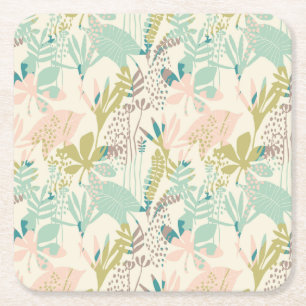 Modern Floral Pattern Square Paper Coaster