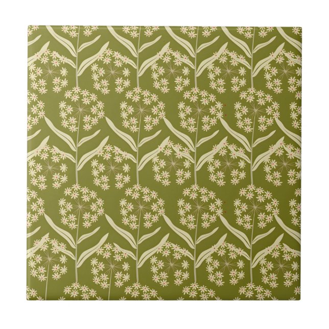 Modern Floral Pattern: White Umbel Flowers Tile (Front)