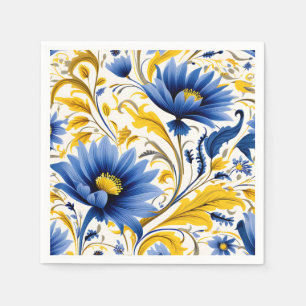 Modern Floral Pattern with Flowing Blue and Yellow Napkin
