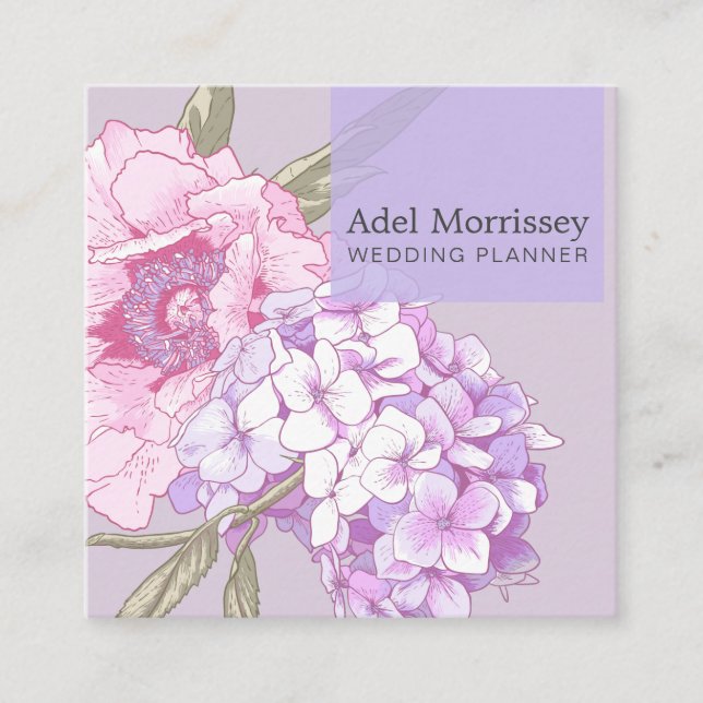 Modern Floral Peony Flower Square Business Card (Front)