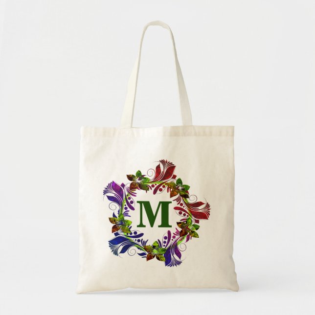 Modern Floral Personalised Monogram Tote Bag (Front)