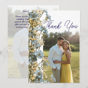 Modern Floral Photo Wedding Thank You Card W Note
