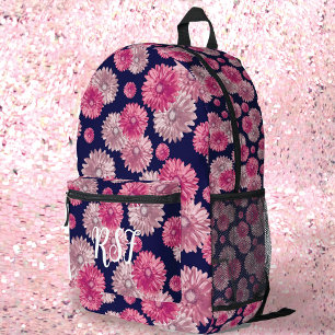 Modern Floral Pink and Navy Blue Girly Printed Backpack