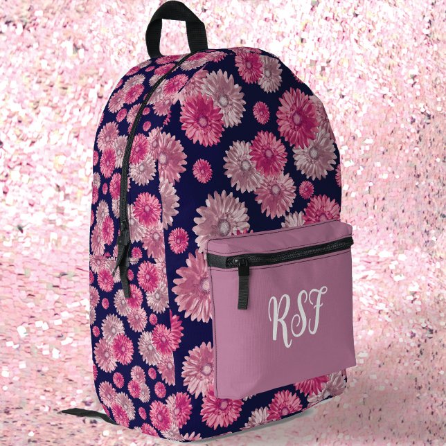 Modern Floral Pink and Navy Blue Girly Printed Backpack (Creator Uploaded)