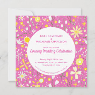 Modern Floral Pink Evening Wedding Invitation