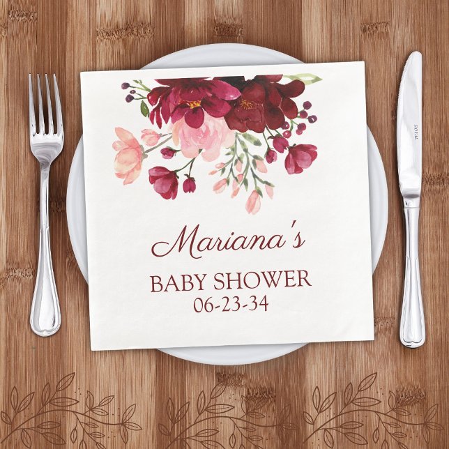 Modern Floral Pink Girl Baby Shower Napkin (Creator Uploaded)
