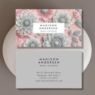 Modern Floral Pink Grey Wildflower Business Card