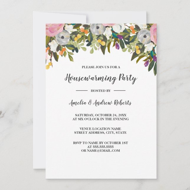 Modern Floral Pink Housewarming Invitation (Front)