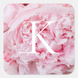 Modern Floral Pink Peony Square Labels