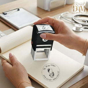 Modern Floral Pink Roses Stethoscope Doctor Nurse Self-inking Stamp