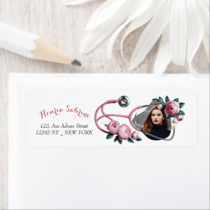 Modern Floral Pink Roses Stethoscope Graduation