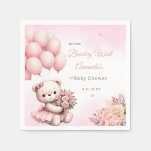 Modern floral Pink Teddy Bear Girl Baby Shower Napkin