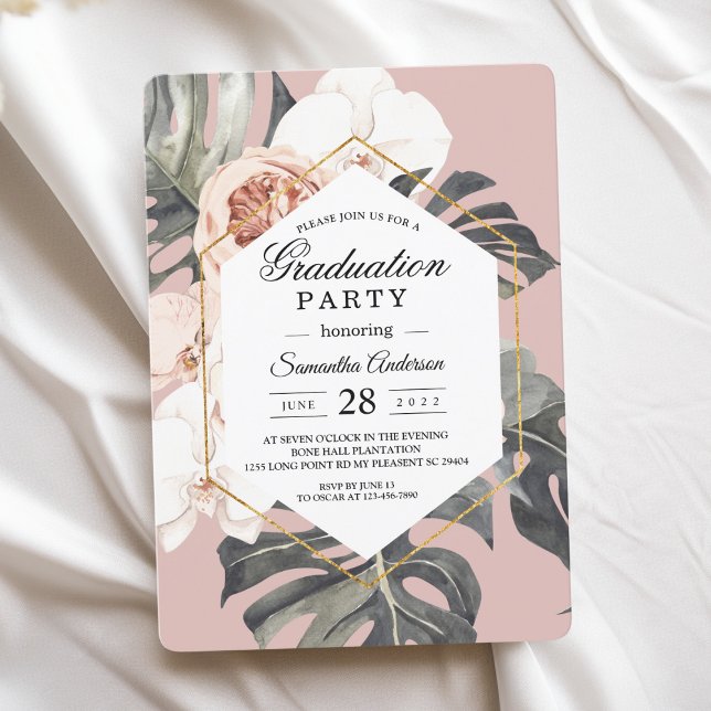 Modern Floral Pink Tropical Leaves & Orchid  Invitation (Creator Uploaded)
