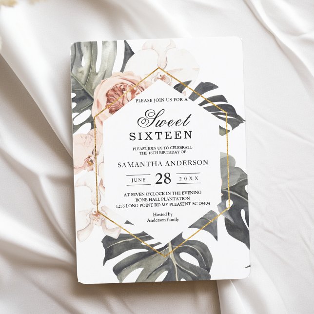 Modern Floral Pink Tropical Leaves & Orchid  Invitation (Creator Uploaded)
