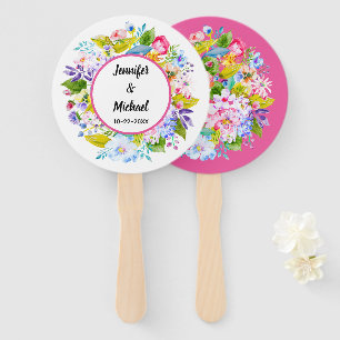 Modern Floral Pink Wedding Guest Fans