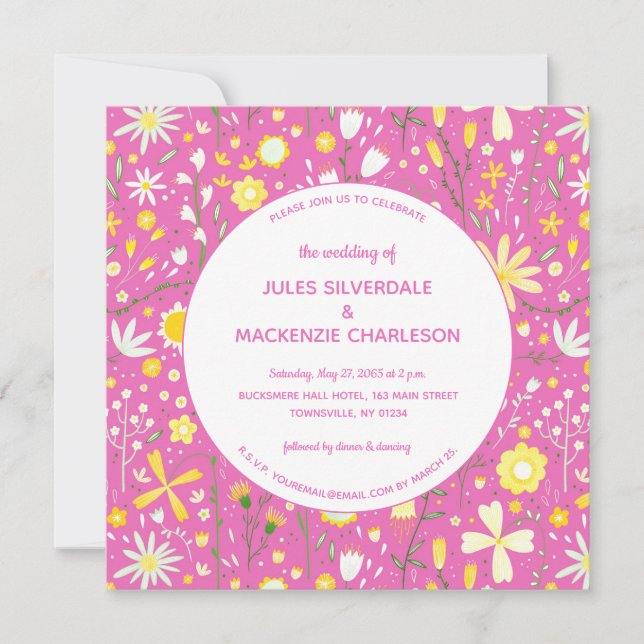 Modern Floral Pink Wedding Invitation (Front)