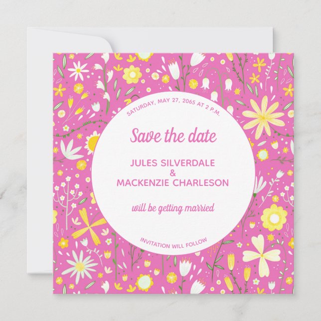 Modern Floral Pink Wedding Save The Date (Front)