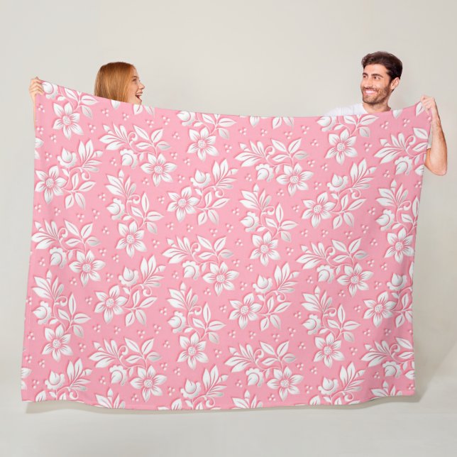 Modern Floral Pink White Glass Fleece Blanket (In Situ)