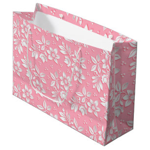 Modern Floral Pink White Glass Large Gift Bag