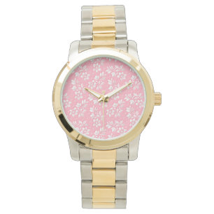 Modern Floral Pink White Glass Watch