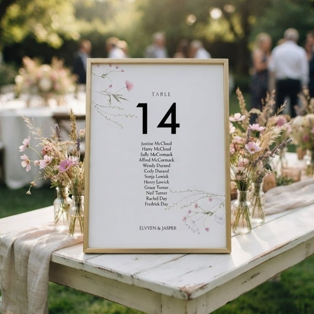 Modern Floral Pink Wild Flower Seating Chart &  Table Number (Creator Uploaded)