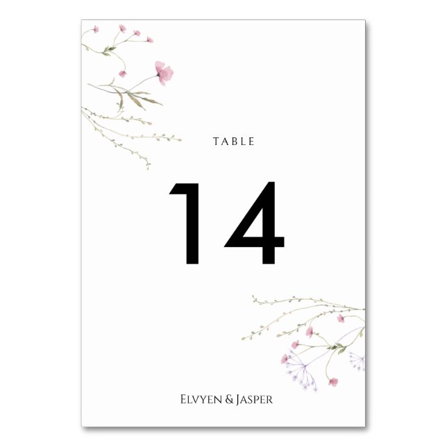 Modern Floral Pink Wild Flower  Table Number (Front)