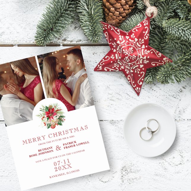 Modern Floral Poinsettias Bouquet Christmas Photos Save The Date (Creator Uploaded)