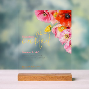 Modern Floral Poppy Signature Cocktail Acrylic Sign