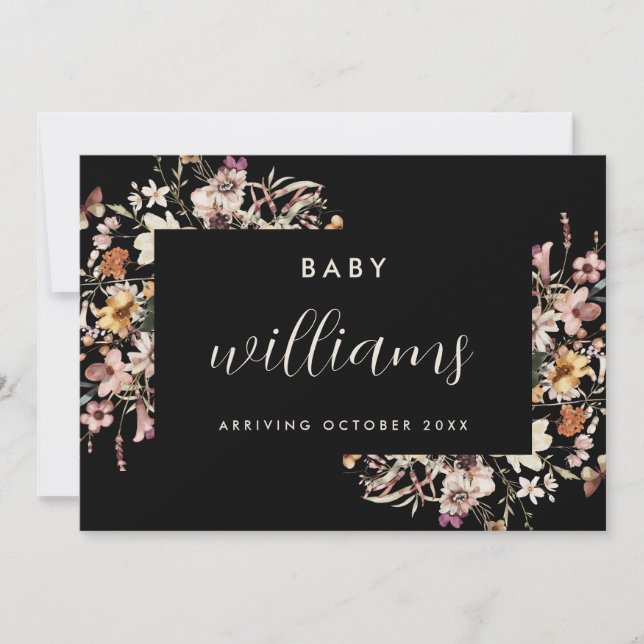Modern Floral Pregnancy Announcement Card (Front)