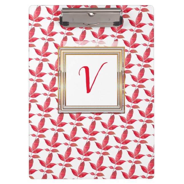Modern Floral Pretty Botanical Red Chic Clipboard (Front)