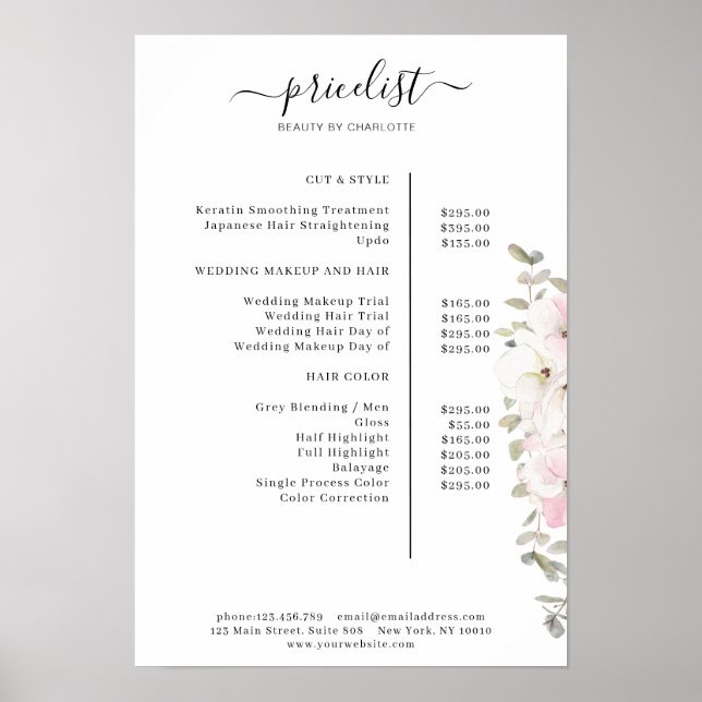 Modern Floral Price List Poster (Front)