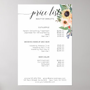 Modern, floral price list Poster