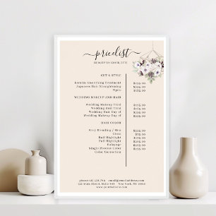 Modern, floral price list Poster