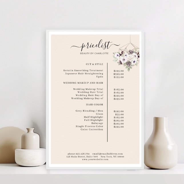 Modern, floral price list Poster (Modern, floral price list Poster)