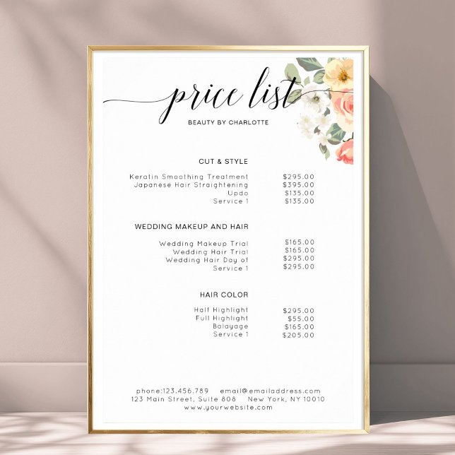 Modern,  floral price list Poster (Modern, floral price list Poster)