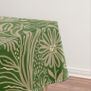 Modern FLORAL print Beige on Green Tablecloth