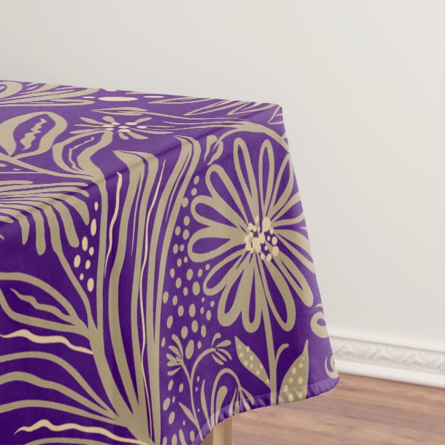 Modern | FLORAL print | Beige on Purple Tablecloth (In Situ)