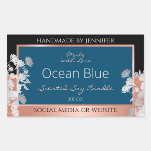 Modern Floral Product Labels Ocean Blue Rose Gold