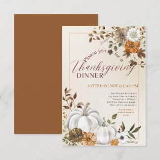 Modern Floral Pumpkin Thanksgiving Dinner Invitation