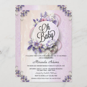 Modern Floral Purple Baby Shower Invitation