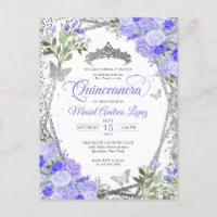 Modern Floral Purple Glam Silver Tiara Quinceañera