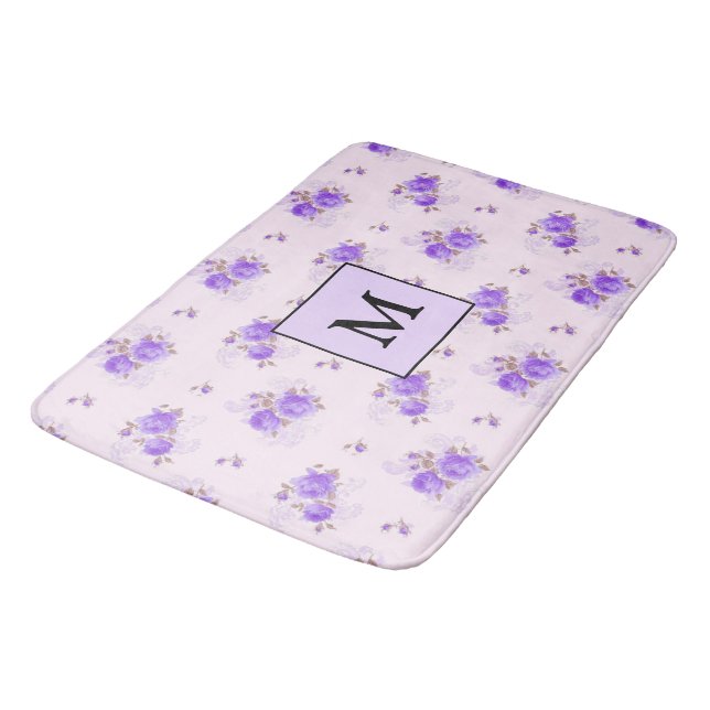 Modern Floral Purple Rose Bath Mat (Angled)