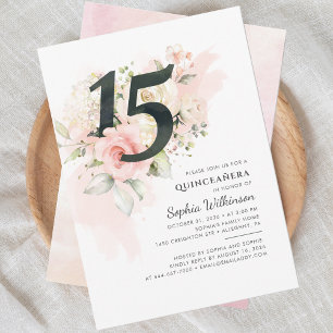 Modern Floral Quinceanera 15th Birthday Pink Invitation