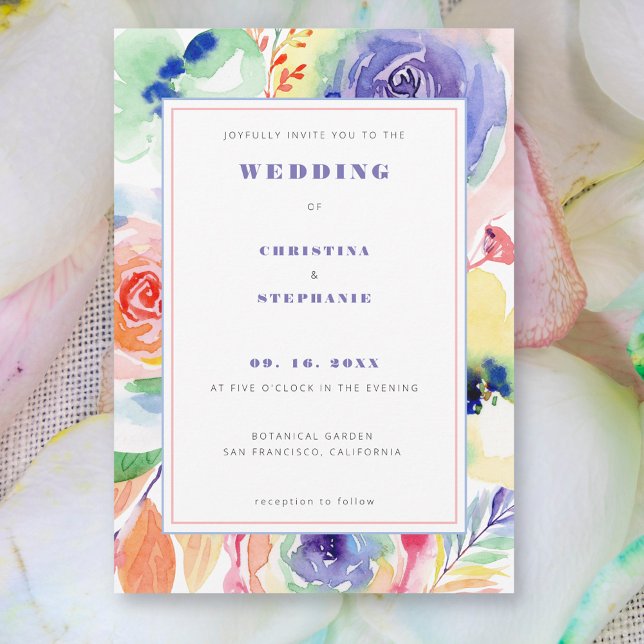 Modern Floral Rainbow LGBTQ Pride Wedding Invitation (Creator Uploaded)
