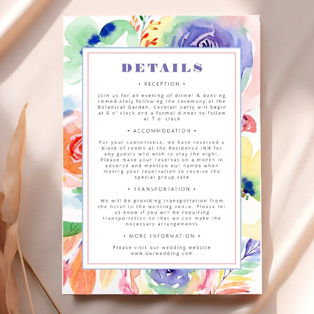 Modern Floral Rainbow LGBTQ Wedding Details Enclosure Card (Creator Uploaded)